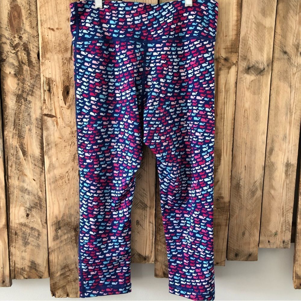 Vineyard Vines Navy Leggings with Pink, Red, Light Blue Whale Pattern - Picture 2 of 11